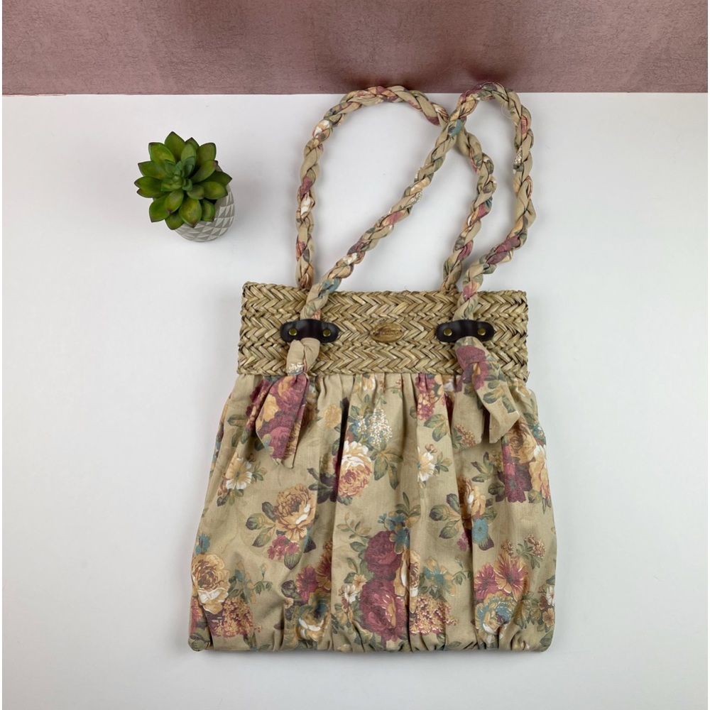 Cappelli Straworld Tan Red Floral Purse Handbag Women Boho